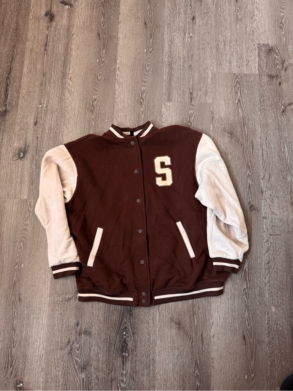 Brown and Cream Varsity Jacket - Letter S